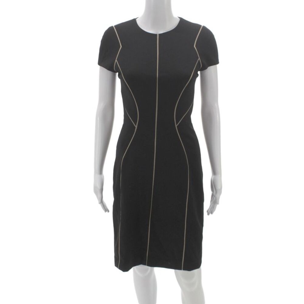 J. Mendel Womens Sheath Dress Black Short Sleeve Round Neck Size 2